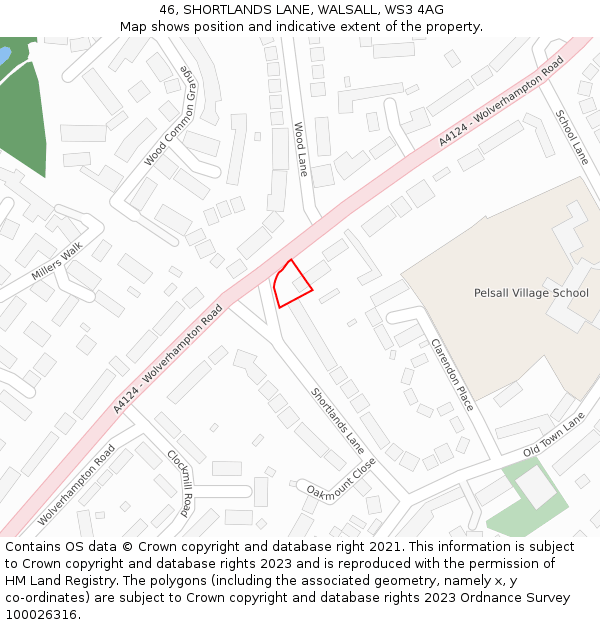 46, SHORTLANDS LANE, WALSALL, WS3 4AG: Location map and indicative extent of plot