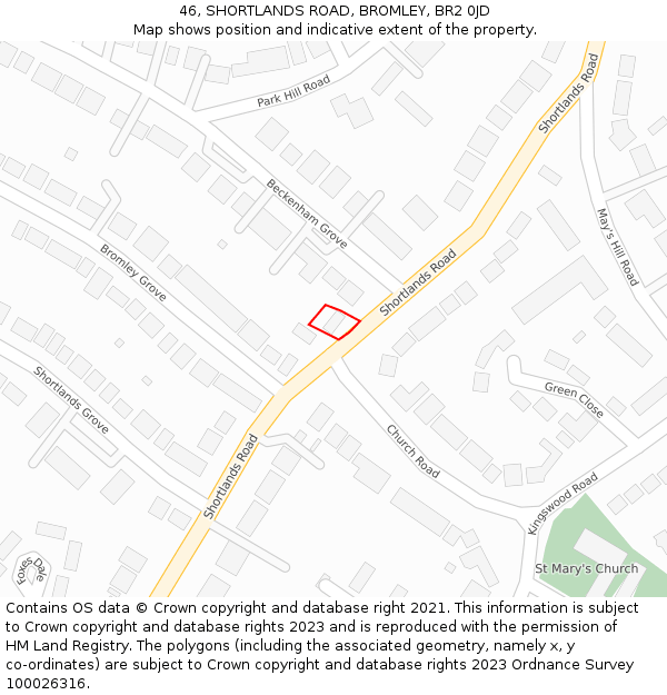 46, SHORTLANDS ROAD, BROMLEY, BR2 0JD: Location map and indicative extent of plot