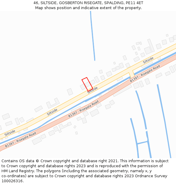 46, SILTSIDE, GOSBERTON RISEGATE, SPALDING, PE11 4ET: Location map and indicative extent of plot