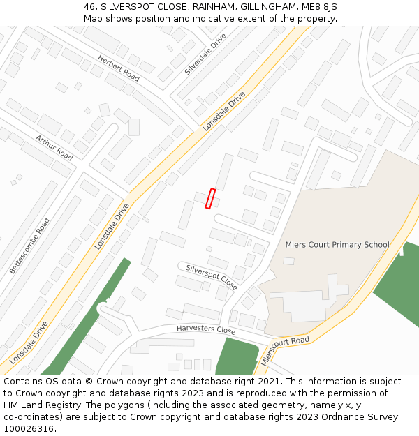 46, SILVERSPOT CLOSE, RAINHAM, GILLINGHAM, ME8 8JS: Location map and indicative extent of plot