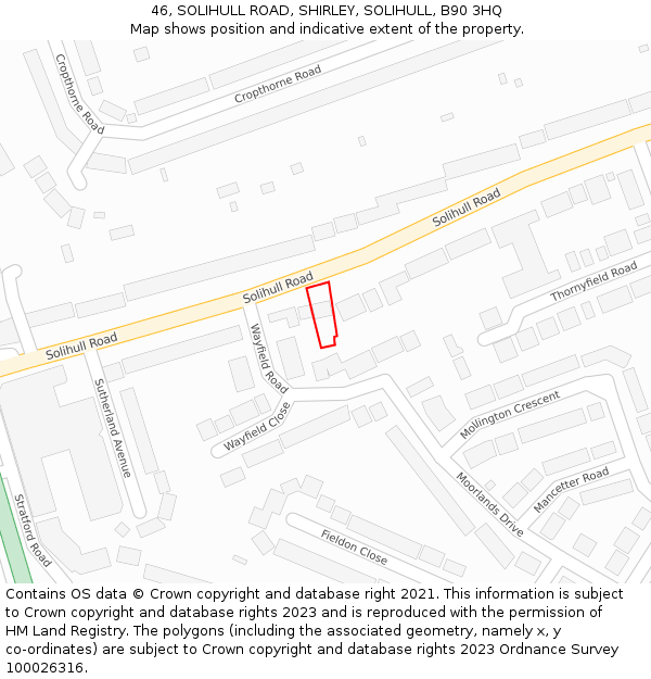 46, SOLIHULL ROAD, SHIRLEY, SOLIHULL, B90 3HQ: Location map and indicative extent of plot