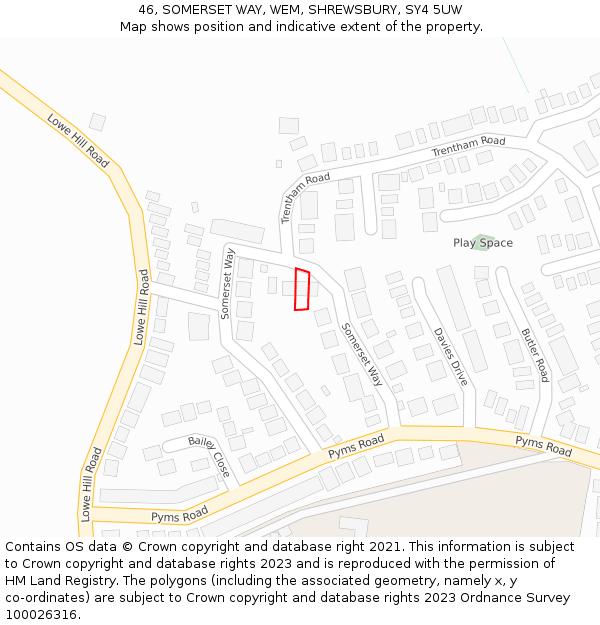 46, SOMERSET WAY, WEM, SHREWSBURY, SY4 5UW: Location map and indicative extent of plot