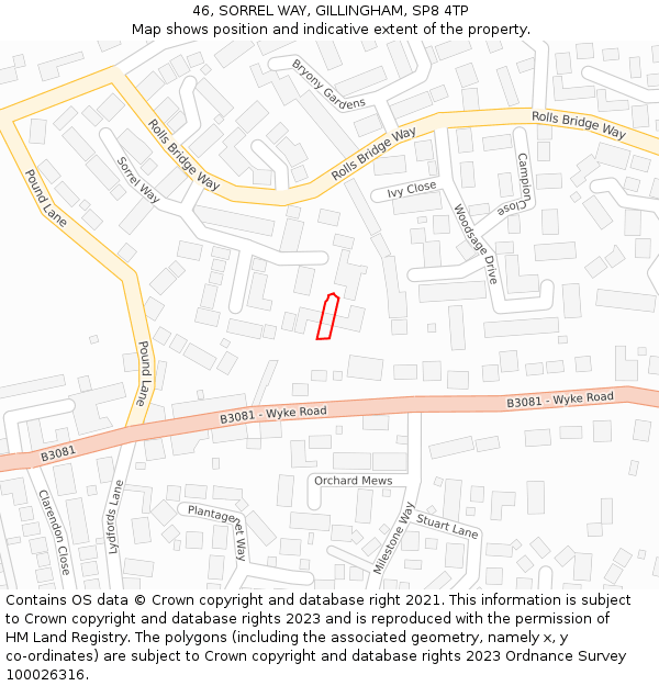 46, SORREL WAY, GILLINGHAM, SP8 4TP: Location map and indicative extent of plot