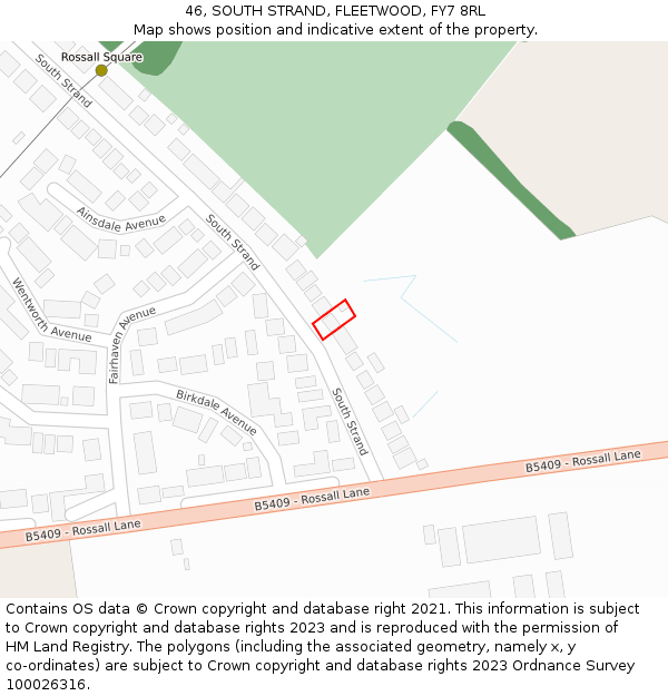 46, SOUTH STRAND, FLEETWOOD, FY7 8RL: Location map and indicative extent of plot