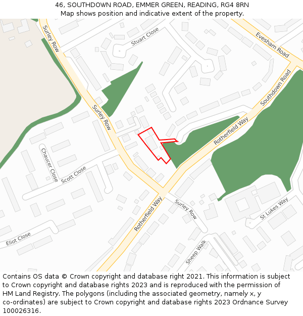 46, SOUTHDOWN ROAD, EMMER GREEN, READING, RG4 8RN: Location map and indicative extent of plot