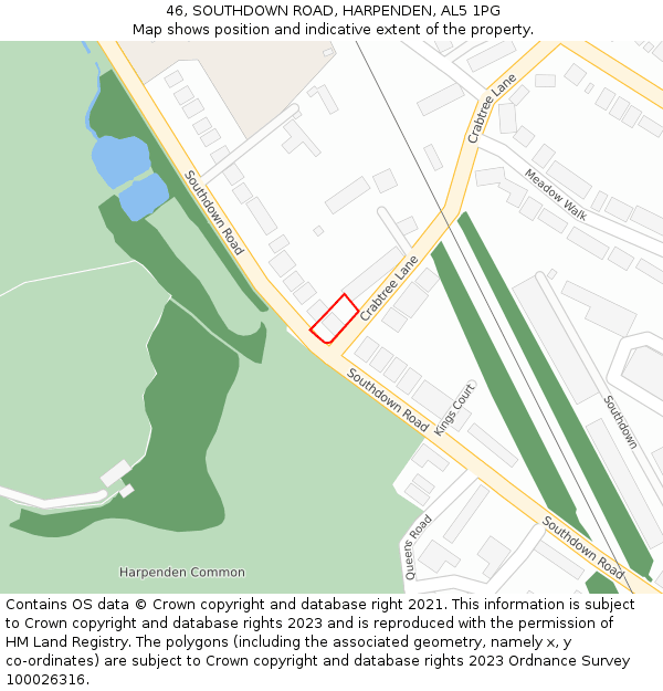 46, SOUTHDOWN ROAD, HARPENDEN, AL5 1PG: Location map and indicative extent of plot