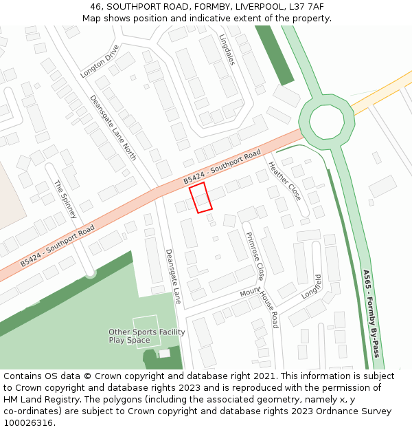 46, SOUTHPORT ROAD, FORMBY, LIVERPOOL, L37 7AF: Location map and indicative extent of plot