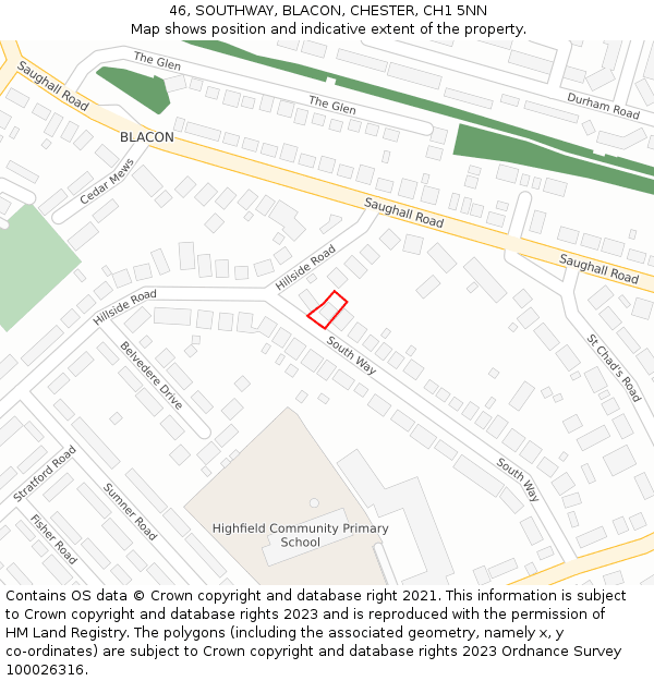 46, SOUTHWAY, BLACON, CHESTER, CH1 5NN: Location map and indicative extent of plot