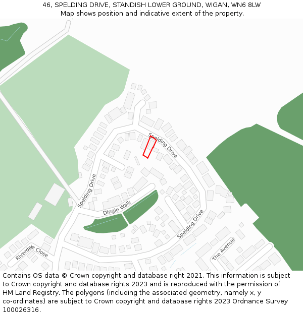 46, SPELDING DRIVE, STANDISH LOWER GROUND, WIGAN, WN6 8LW: Location map and indicative extent of plot