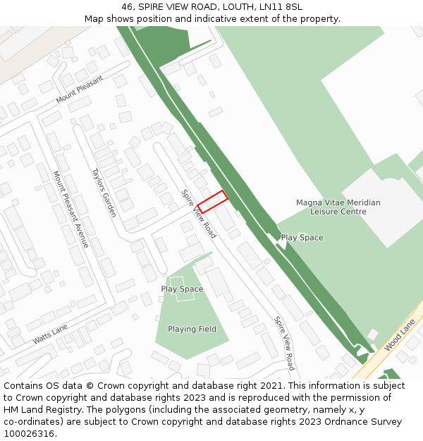 46, SPIRE VIEW ROAD, LOUTH, LN11 8SL: Location map and indicative extent of plot