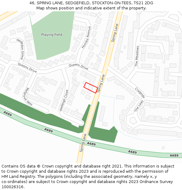 46, SPRING LANE, SEDGEFIELD, STOCKTON-ON-TEES, TS21 2DG: Location map and indicative extent of plot