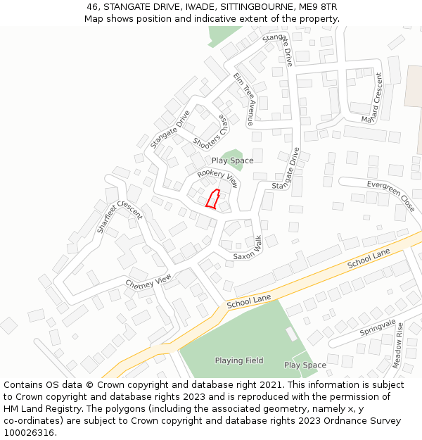 46, STANGATE DRIVE, IWADE, SITTINGBOURNE, ME9 8TR: Location map and indicative extent of plot