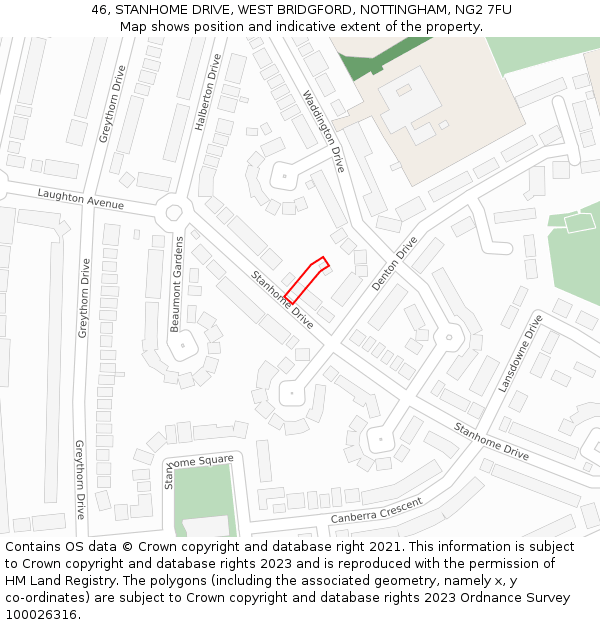 46, STANHOME DRIVE, WEST BRIDGFORD, NOTTINGHAM, NG2 7FU: Location map and indicative extent of plot