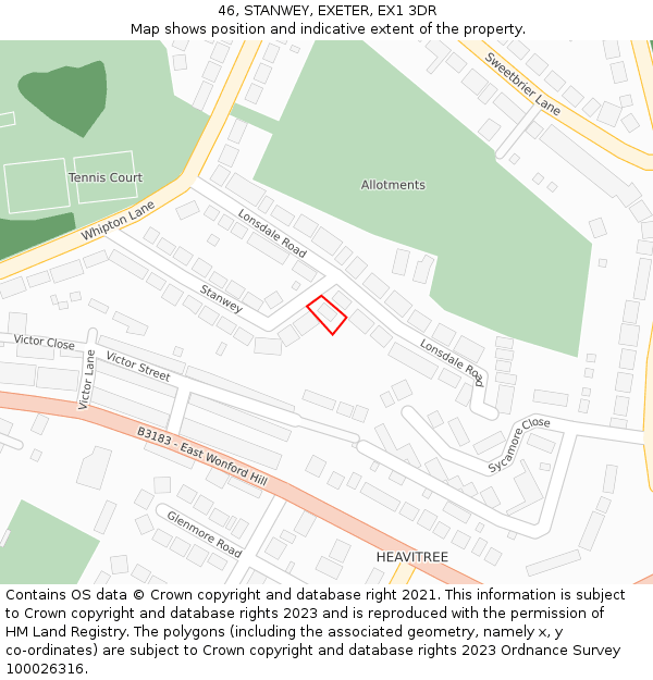46, STANWEY, EXETER, EX1 3DR: Location map and indicative extent of plot