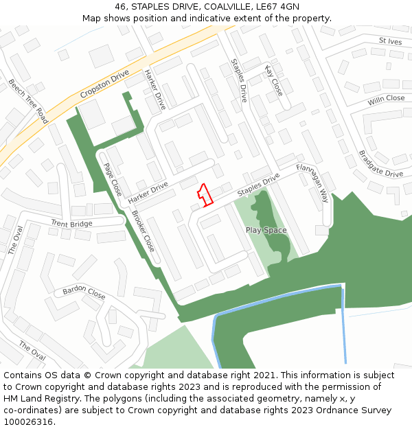 46, STAPLES DRIVE, COALVILLE, LE67 4GN: Location map and indicative extent of plot
