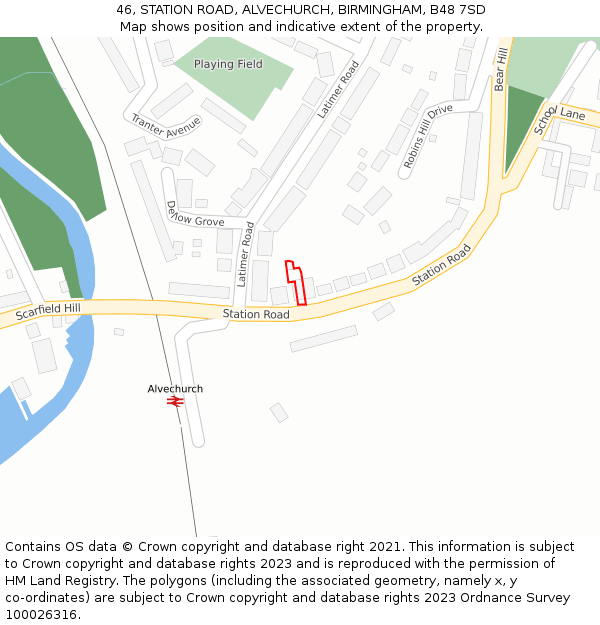 46, STATION ROAD, ALVECHURCH, BIRMINGHAM, B48 7SD: Location map and indicative extent of plot