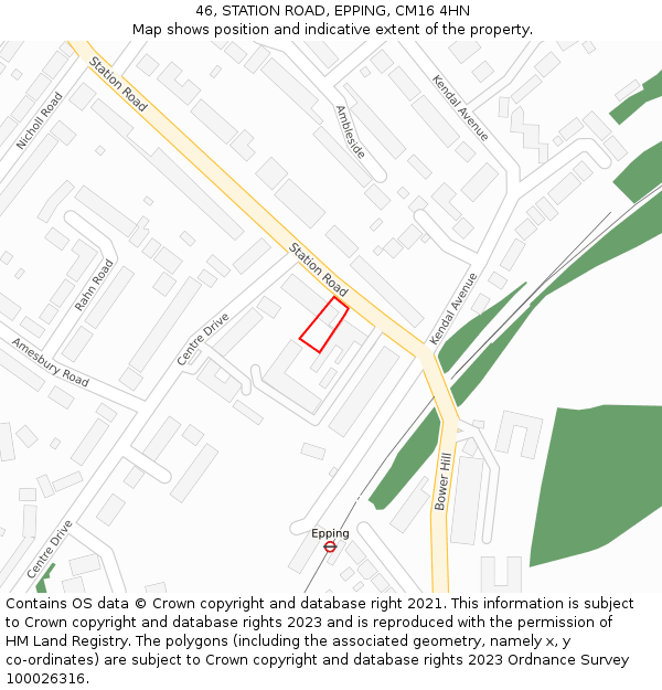 46, STATION ROAD, EPPING, CM16 4HN: Location map and indicative extent of plot