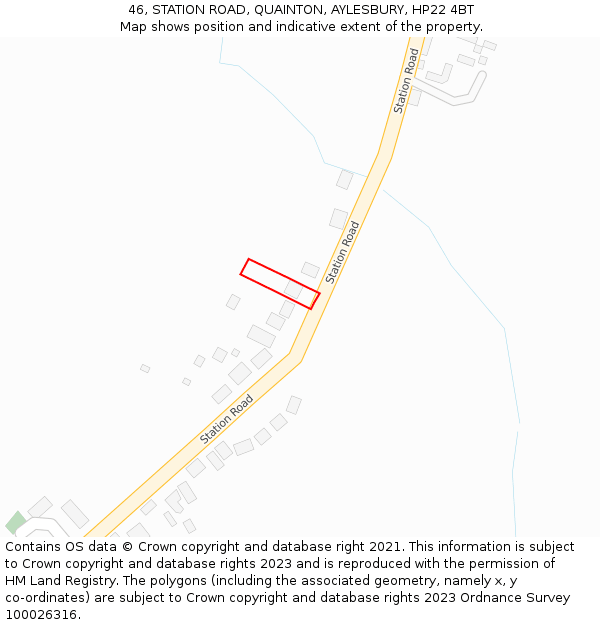 46, STATION ROAD, QUAINTON, AYLESBURY, HP22 4BT: Location map and indicative extent of plot
