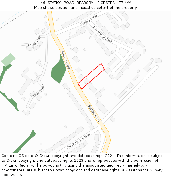 46, STATION ROAD, REARSBY, LEICESTER, LE7 4YY: Location map and indicative extent of plot