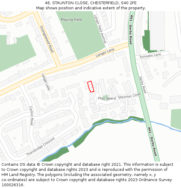 46, STAUNTON CLOSE, CHESTERFIELD, S40 2FE: Location map and indicative extent of plot