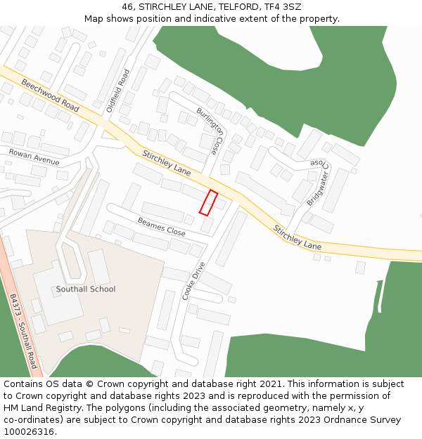 46, STIRCHLEY LANE, TELFORD, TF4 3SZ: Location map and indicative extent of plot