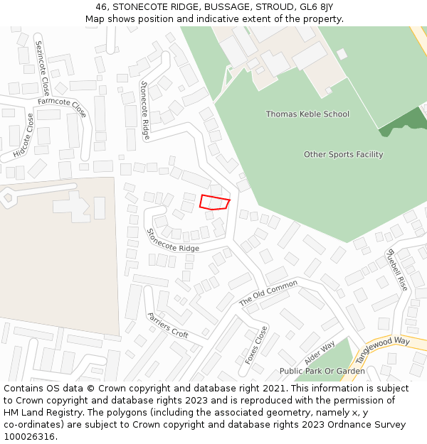 46, STONECOTE RIDGE, BUSSAGE, STROUD, GL6 8JY: Location map and indicative extent of plot