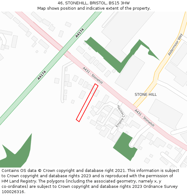 46, STONEHILL, BRISTOL, BS15 3HW: Location map and indicative extent of plot