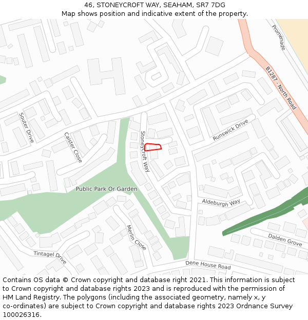 46, STONEYCROFT WAY, SEAHAM, SR7 7DG: Location map and indicative extent of plot