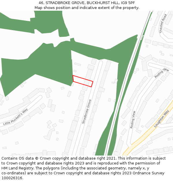 46, STRADBROKE GROVE, BUCKHURST HILL, IG9 5PF: Location map and indicative extent of plot