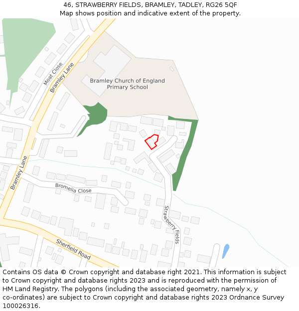 46, STRAWBERRY FIELDS, BRAMLEY, TADLEY, RG26 5QF: Location map and indicative extent of plot