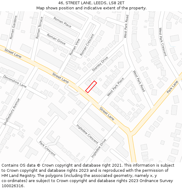 46, STREET LANE, LEEDS, LS8 2ET: Location map and indicative extent of plot