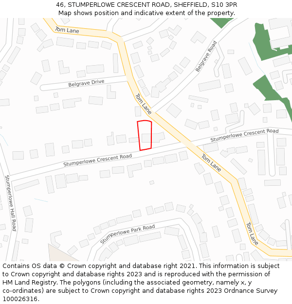 46, STUMPERLOWE CRESCENT ROAD, SHEFFIELD, S10 3PR: Location map and indicative extent of plot