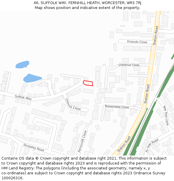 46, SUFFOLK WAY, FERNHILL HEATH, WORCESTER, WR3 7RJ: Location map and indicative extent of plot