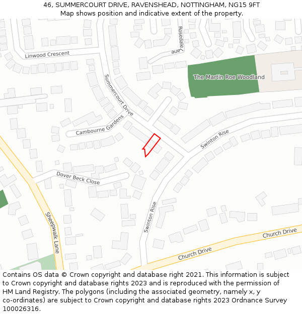 46, SUMMERCOURT DRIVE, RAVENSHEAD, NOTTINGHAM, NG15 9FT: Location map and indicative extent of plot