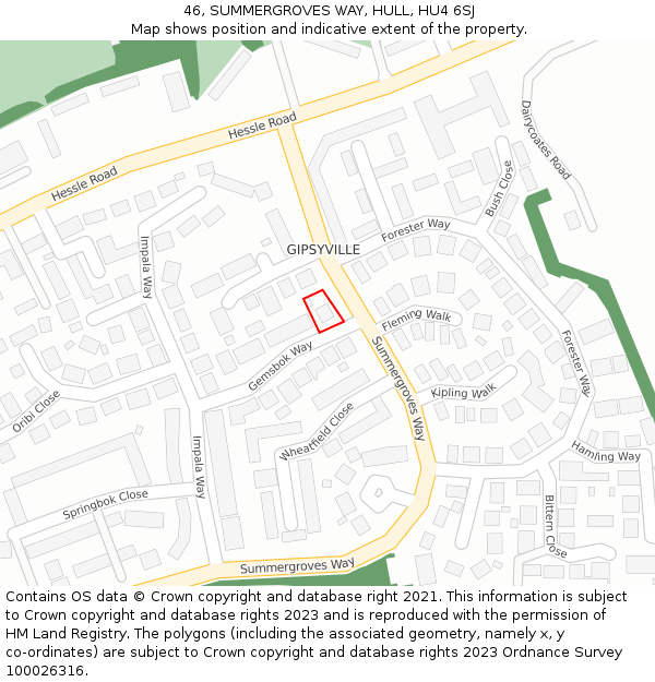 46, SUMMERGROVES WAY, HULL, HU4 6SJ: Location map and indicative extent of plot