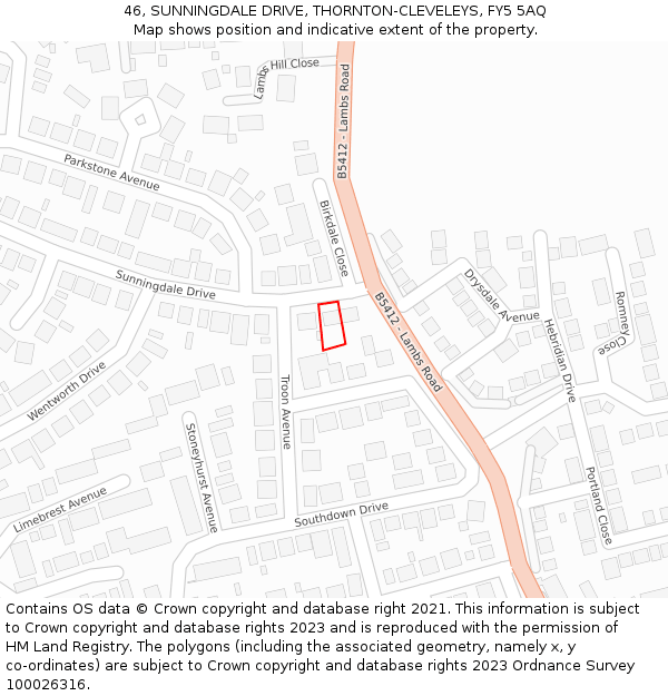 46, SUNNINGDALE DRIVE, THORNTON-CLEVELEYS, FY5 5AQ: Location map and indicative extent of plot