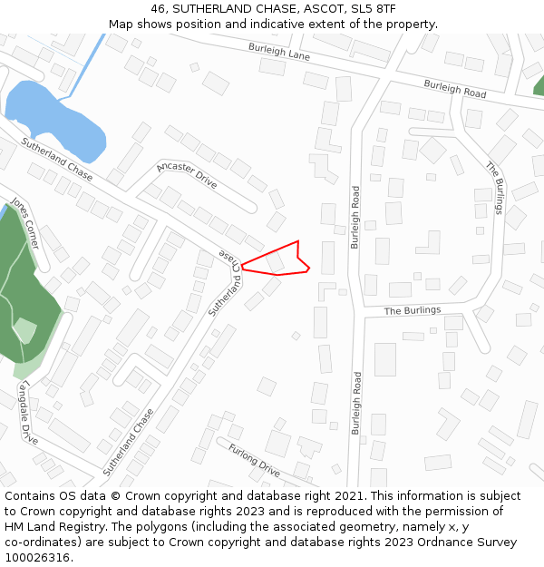 46, SUTHERLAND CHASE, ASCOT, SL5 8TF: Location map and indicative extent of plot