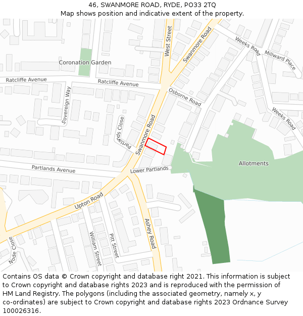 46, SWANMORE ROAD, RYDE, PO33 2TQ: Location map and indicative extent of plot