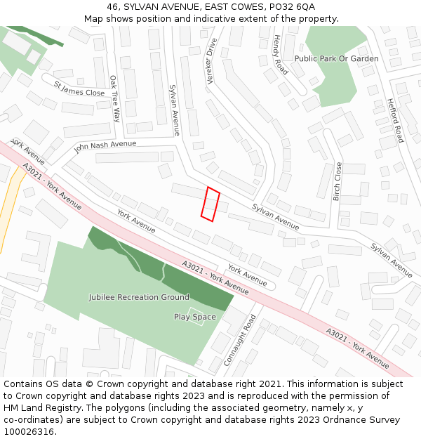 46, SYLVAN AVENUE, EAST COWES, PO32 6QA: Location map and indicative extent of plot