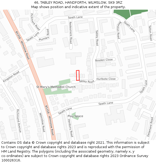 46, TABLEY ROAD, HANDFORTH, WILMSLOW, SK9 3RZ: Location map and indicative extent of plot