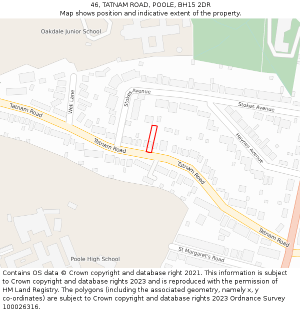 46, TATNAM ROAD, POOLE, BH15 2DR: Location map and indicative extent of plot