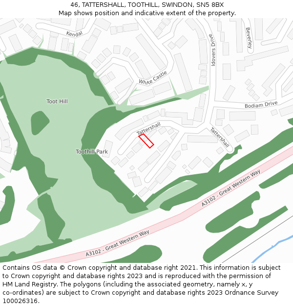 46, TATTERSHALL, TOOTHILL, SWINDON, SN5 8BX: Location map and indicative extent of plot