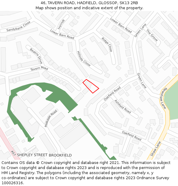 46, TAVERN ROAD, HADFIELD, GLOSSOP, SK13 2RB: Location map and indicative extent of plot
