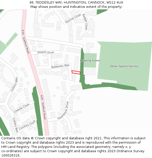 46, TEDDESLEY WAY, HUNTINGTON, CANNOCK, WS12 4UX: Location map and indicative extent of plot
