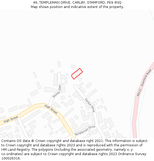 46, TEMPLEMAN DRIVE, CARLBY, STAMFORD, PE9 4NQ: Location map and indicative extent of plot