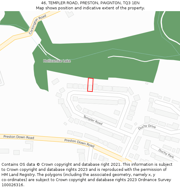 46, TEMPLER ROAD, PRESTON, PAIGNTON, TQ3 1EN: Location map and indicative extent of plot