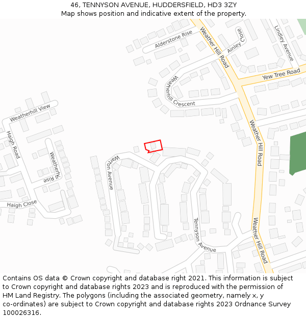 46, TENNYSON AVENUE, HUDDERSFIELD, HD3 3ZY: Location map and indicative extent of plot