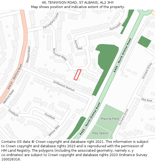 46, TENNYSON ROAD, ST ALBANS, AL2 3HY: Location map and indicative extent of plot