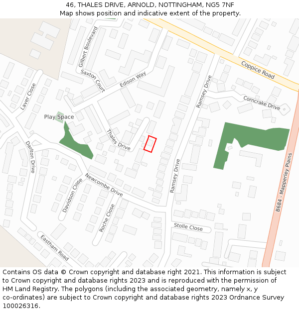 46, THALES DRIVE, ARNOLD, NOTTINGHAM, NG5 7NF: Location map and indicative extent of plot