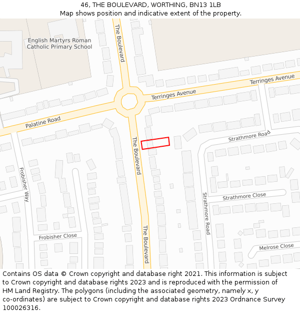 46, THE BOULEVARD, WORTHING, BN13 1LB: Location map and indicative extent of plot